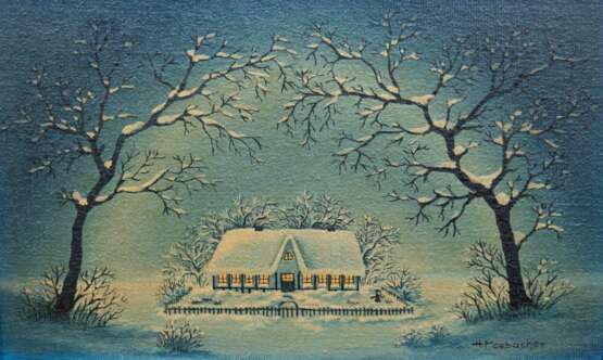 Mosbacher, Helga (geb. 1940 in Hamburg) "Haus in verschneiter Winterlandschaft", Öl/Platte, sign. u.r., 14x23,5 cm, Rahmen - Foto 1 Mosbacher, Helga (geb. 1940 in Hamburg) "Haus in verschneiter Winterlandschaft", Öl/Platte, sign. u.r., 14x23,5 cm, Rahmen - Foto 1