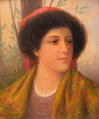 Welters, Wilhelm (1881 Rotterdam-1972 Bordighera) "Italienische Dame", Öl/ Holz, sign. u.l. und bez. "Capri", 29x23 cm, Rahmen - Foto 1 Welters, Wilhelm (1881 Rotterdam-1972 Bordighera) "Italienische Dame", Öl/ Holz, sign. u.l. und bez. "Capri", 29x23 cm, Rahmen - Foto 1