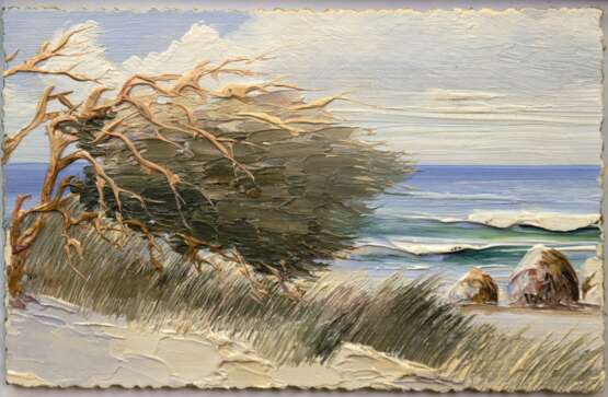 "Windflüchter auf Hiddensee", Öl/ Pappe, unsign., 8x13 cm, Rahmen - Foto 1 "Windflüchter auf Hiddensee", Öl/ Pappe, unsign., 8x13 cm, Rahmen - Foto 1