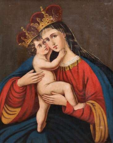 "Maria mit Kind", Öl/ Lw., unsign., craqueliert, 68x55 cm, Rahmen - Foto 1
