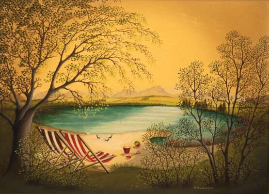 Mosbacher, Helga (geb. 1940 in Hamburg) "Sommer am See", Öl/ Lw./ Platte, sign. u.r., 30x40,5 cm, Rahmen - photo 1