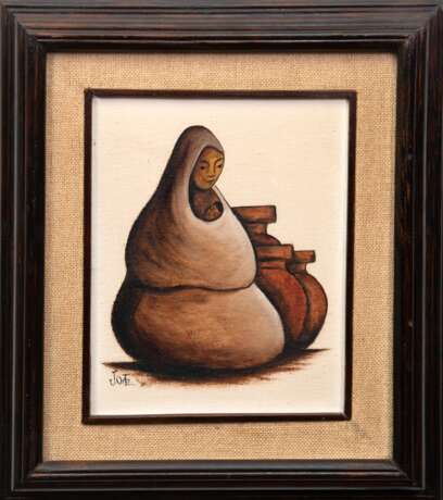 Ortiz, J. "Mutter mit Kind", Öl/ Hartfaser, sign. u.l., 24,5x19 cm, Rahmen - Foto 1