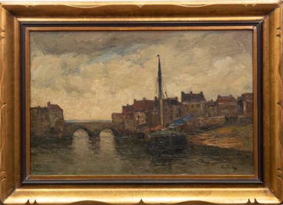 Guba, Rudolf Anton (1884 Hamburg-1950 München) "Hafenansicht", Öl/ Lw., sign. u.r., 39x60 cm, Rahmen - Foto 1