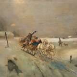 Stojanoff J.P. "Heimfahrt im winterlichen Mondschein", Öl/ Lw., 3 Hinterlegungen und Retuschen, 48x68,5 cm, Rahmen - Foto 1