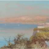 Coppola, Antonio (1839-1916) "Südländische Küstenlandschaft mit Frau auf Küstenstraße", Aquarell, signiert u.r., mehrere Wasserflecken, 18x46 cm, hinter Glas im Passepartout und Rahmen - фото 1
