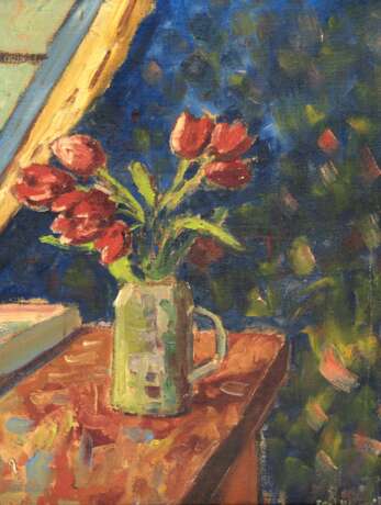 Wagner, Carl "Blumenstilleben mit Tulpen im Krug", Öl/ Lw., sign. u.r., 60x47 cm, Rahmen - photo 1