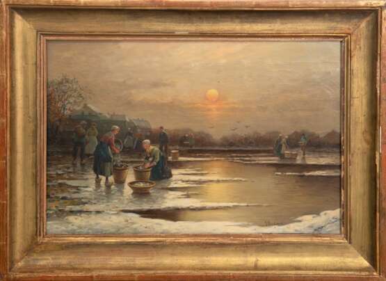 "Holländische Winterszene in der Abendsonne", Öl/Lw., sign. "F. Münsterfeld", um 1900, 38x58 cm, Rahmen - фото 1