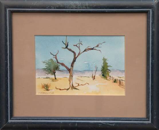 Bergmann "Afrikanische Landschaft", Aquarell, sign. u.l., 9x14 cm, hinter Glas im Passepartout und Rahmen - photo 1