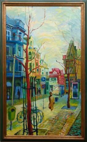 "Moderne Stadtansicht", Öl/ Hartfaser, unsign., 120x70 cm, Rahmen - photo 1