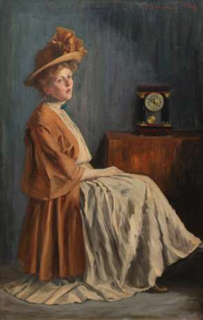 Hiemesch, G. "Porträt einer Dame", Öl/ Lw., sign. o.r. und dat. 1908, 80x49 cm, Rahmen - Foto 1