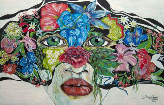 Invidia-Villalba, Janina "Blütenmaske", Acryl/ Lw., sign. u.l. und bez. 8/16, 80x120 cm, ungerahmt - photo 1