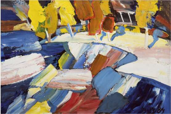 Buss, Valdis (1924 Balvi/Lettland-2014) "Am See", Öl/Mp., sign. u. dat. '84 u.r., rücks. bez., 49x70 cm, Rahmen - Foto 1