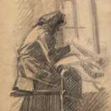 Bremer, Hans (1885 Berlin-1959 Berlin) "Studie-Frau im Webstuhl", Zeichnung/ Pergament, sign. u.l. und dat. ´21, 32,5x23,5 cm, ungerahmt (1903 -1913 Studium an der Staatlichen Hochschule der Bildenden Künste Be… - фото 1