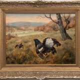 "Balzende Birkhähne", Öl/ Hartfaser, undeutl. sign. u.r., 30x40,5 cm, dazu "Auerhähne in Wiesenlandschaft", Gouache, unsign., 25x40,5 cm, ungerahmt - photo 2