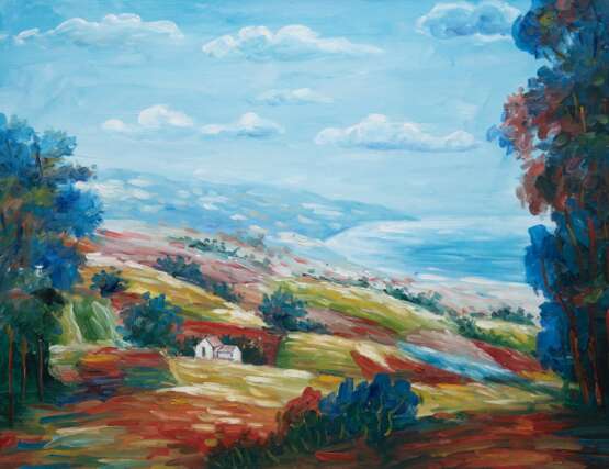 "Südländische Landschaft", Öl/ Lw., unsign., 50x60 cm, Rahmen - photo 1