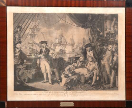 Orme, Daniel (c.1766-1832) "Der Sieg des glorreichen ersten Juni", Original-Radierung, Blatt gebräunt und Alterspuren, 52x64,5 cm, hinter Glas und Rahmen - photo 1