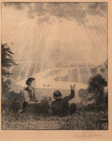 Thoma, Hans (1839 Bernau-1924 Karlsruhe) "Sommertag", Radierung, handsign., in der Platte dat. 1916, 24x19,5 cm, im Passepartout hinter Glas und Rahmen - фото 1
