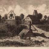 Liebsch, Arthur (1851 Leipzig-1931 ebenda) "Dorflandschaft mit Ziehbrunnen", Radierung, 3/ 10, sign. u.r. und dat. "11.6.1926", 15x20 cm, hinter Glas und Rahmen - photo 1