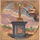 "Allegorische Darstellung", kolorierter Kupferstich, 12x12 cm, im Passepartout hinter Glas und Rahmen - photo 1