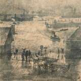 Kallmorgen, Friedrich (1856 Altona-1924 Grötzingen b. Karlsruhe) "Hamburger Hafen", Litho., in der Platte monogr. und sign. u.r., 23x20,5 cm, ungerahmt - photo 1