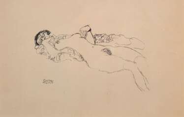 Klimt, Gustav (1862 Baumgarten-1918 Wien) &quot;Aktstudie&quot;, Heliogravure, in der Platte sign., 19x29 cm, im Passepartout hinter Glas und Rahmen