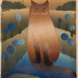 Kranich, Brigitte (1933) "Katze", Farblinoldruck, signiert und datiert 1983 u.r., limitiert 54/100, 17,5x16 cm, im Passepartout hinter Glas und Rahmen - photo 1