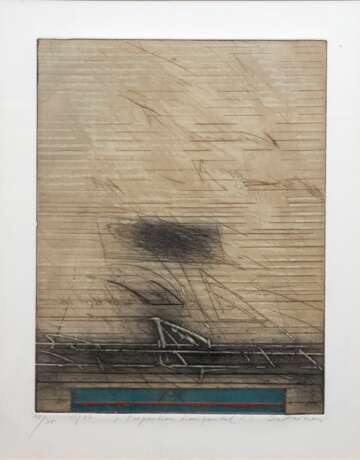 Dahmen, Karl Fred (1917 Stolberg-1981 Preinersdorf) "Proportion Horizontal", Farbradierung, 29/ 75, sign. und dat. 1977, mittig unten betitelt, 50x40 cm, im Passepartout hinter Glas und Rahmen - photo 1