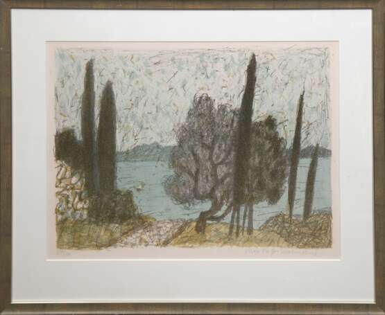 Pfeifer-Watenphul, Max (1896 Weferlingen-1976 Rom) "Blick auf das Meer bei Korfu", Farblitho., nummeriert 69/ 100, handsigniert, 36x47,5 cm, im Passepartout hinter Glas und Rahmen - фото 1