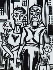 Jansen, Franz Maria (1885 Köln-1958 Ruppichteroth) &quot;Familie&quot;, Holzschnitt, verso. Nachlaßstempel, 20x13 cm, Blattgröße 44,5x32,5 cm, ungerahmt