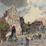 Schönleber, Gustav (1851 Bietigheim-1917 Karlsruhe) "Am Waffenthor in Wismar", kolorierter Stich, mittig unten bez., 24,5x18,5 cm, im Passepartout, ungerahmt - photo 1