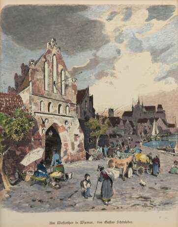 Schönleber, Gustav (1851 Bietigheim-1917 Karlsruhe) "Am Waffenthor in Wismar", kolorierter Stich, mittig unten bez., 24,5x18,5 cm, im Passepartout, ungerahmt - photo 1
