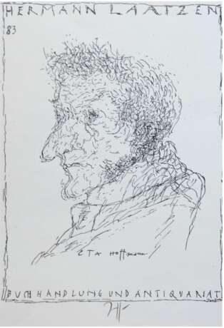 Janssen, Horst (1929-1995 Hamburg) "E.T.A. Hoffmann-Dichterporträts Buchhandlung Hermann Laatzen", Litho., handsign. u.r und in der Platte, Blattmaß 37x28 cm - photo 1
