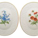 2 Meissen-Wandplatten, oval, Bunte Blume 1 mit Goldrand, Reliefrand, 18x15 cm - Foto 1