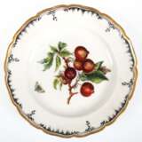 KPM-Teller, im Spiegel polychrome Obstmalerei mit Insekt, schwarzer Zierrand und Goldrand (berieben), blaue Zeptermarke, Dm. 21 cm - Foto 1