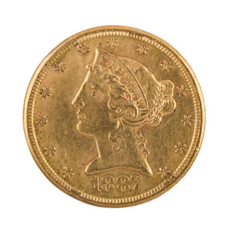 USA/GOLD - 5 Dollars 1887 S Liberty Head, - фото 1