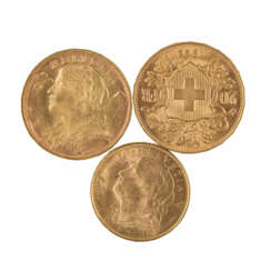 Schweiz/GOLD - 2 x 20 Franken und 1 x 10 Franken,