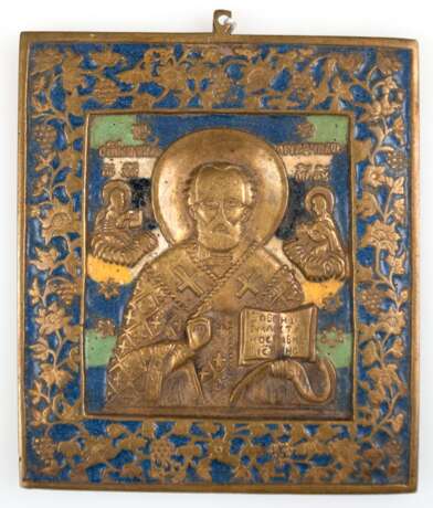 Bronze-Ikone "Heiliger Nikolaus", Rußland 19. Jh., 5-Farben-Emaille, 11x9,5 cm - photo 1