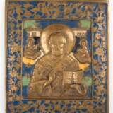 Bronze-Ikone "Heiliger Nikolaus", Rußland 19. Jh., 5-Farben-Emaille, 11x9,5 cm - photo 1