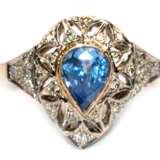 Ring, 750er GG / WG, 4,4 g, Saphir 1,42 ct., Brillanten 0,21 ct., RG 57, Innendurchmesser 16,5 mm - photo 1
