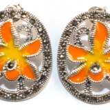 Ohrstecker "Orchidee“, 925er Silber, farbig emailliert, Markasiten, Maße: Ohrstecker 3,3 x 1,9 cm, gesamt ca. 14,4 g - photo 1