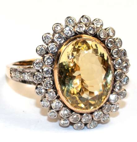 Ring, 750er GG, 8,2 g, Brillanten 0,72 ct., Goldberyll 4,9 ct., ohne Einschlüsse, RG 58, Innendurchmesser 18,4 mm, Größe des Ringkopfes ca. 2,1 x 1,8 cm - Foto 1