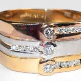 Brillant-Ring in Tricolour, 750er GG/RG/WG, modernes Design, ausgefasst mit 15 Brillanten von zus. ca. 0,36 ct., VS-Si, Ges.-Gew. 9,19 g, RG 62 (Wiederbeschaffungswert lt. Expertise 3.730,- €) - photo 1