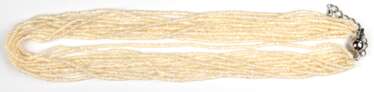 Perlen-Collier, 10 Stränge mit kleinen Perlen, Metall-Federverschluss, L. ca. 41,5 cm