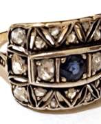 Schmuck. Ring, 750er GG, geprüft, 4,3 g, Diamantbesatz ca. 0,90 -1,0 ct., in Silberfassung und Saphir, RG 62, Innendurchmesser 19,7 mm