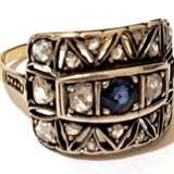 Ring, 750er GG, geprüft, 4,3 g, Diamantbesatz ca. 0,90 -1,0 ct., in Silberfassung und Saphir, RG 62, Innendurchmesser 19,7 mm - Foto 1