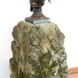 Schwan auf Sandsteinsockel, Schwan Metallguß bronziert, ges. 85x33x36 cm - photo 1