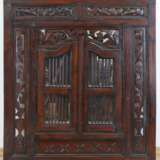 Spiegel, Mahagoni, reich floral, durchbrochen geschnitzt, 2-flügelige, versproßte Tür, 90x80x3 cm - Foto 1