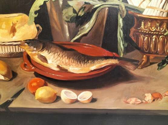 Large Still Life with Fish Oil-on-Canvas in Gilded Frame 152cm x 112cm Other style 19th century г. - фото 7