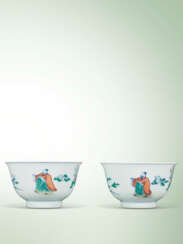 A FINE PAIR OF DOUCAI ‘FIGURAL’ TEA BOWLS