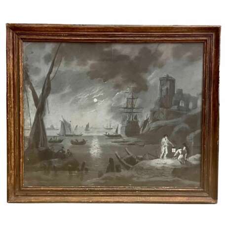 18th Century Grisaille `Moonlight` in the style of Charles Lacroix de Marseille 18th century - photo 4